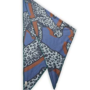 CODELLO Soft triangular scarf with leopard motifs in blue