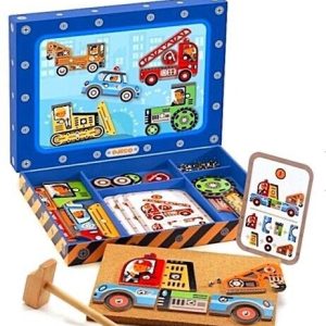 Djeco Tap Tap Vehicles Pin Art Game with Wooden Hammer