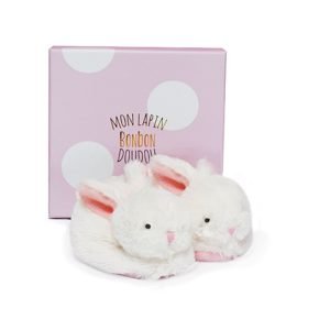 Doudou - Pink Rabbit Booties with Rattles 0-6 Months