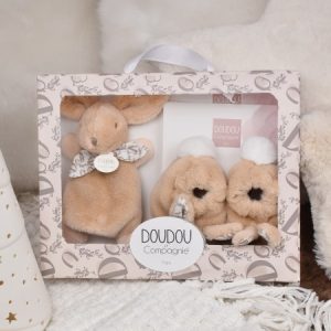 Plush Bunny - Gift Set of Slippers and Plush Toy, Beige, 15 cm