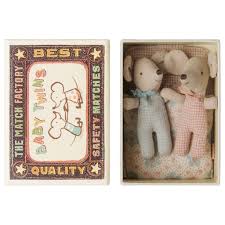 Maileg Baby Mice in a Box, Twins – Checkered