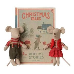 Maileg - Christmas Twin Mice in Book, Little Sister and Brother