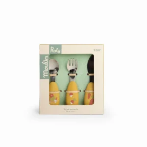 Moulin Roty Trois Petits Lapins Set of 3 Baby-Safe Silicone and Stainless Steel Cutlery